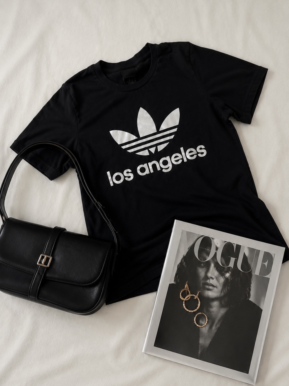 adidas Black Short Sleeve Tee with White Los Angeles Trefoil